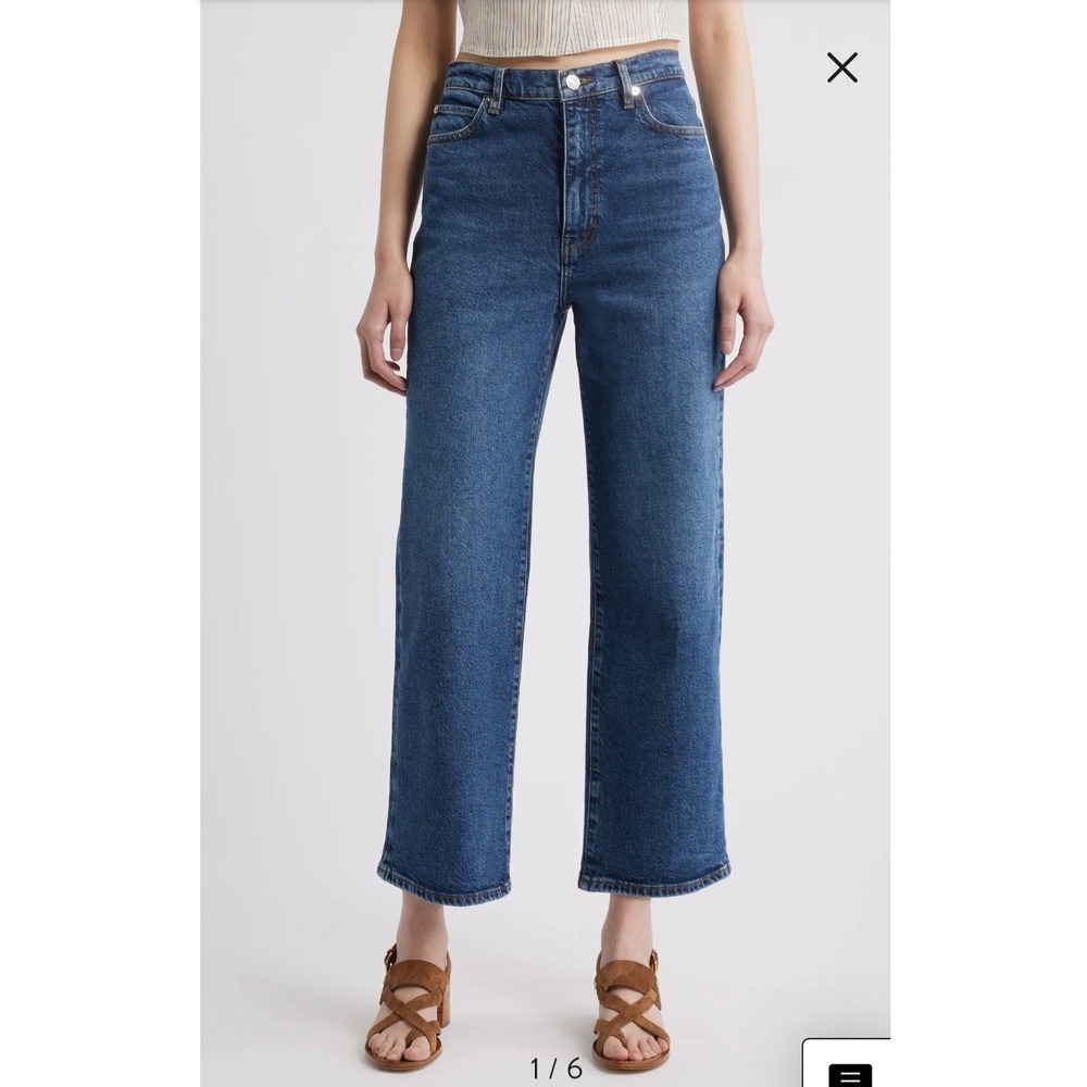 FRAME Le Jane Crop Jeans Medium Wash High Rise Wide Leg Denim Size 30 - Picture 1 of 13